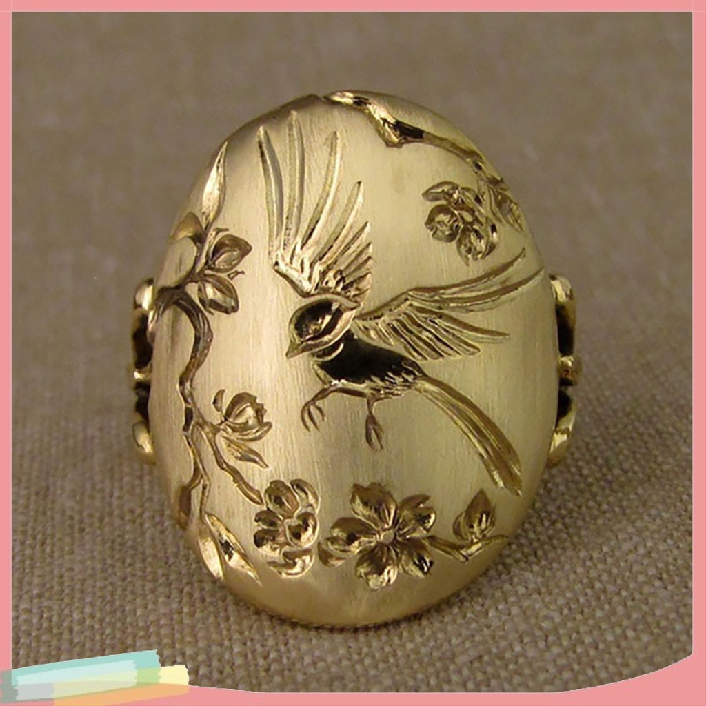 Nhẫn Đính Đá Họa Tiết Hoa Và Chim Phong Cách Vintage Thời Trang Cho Nữ