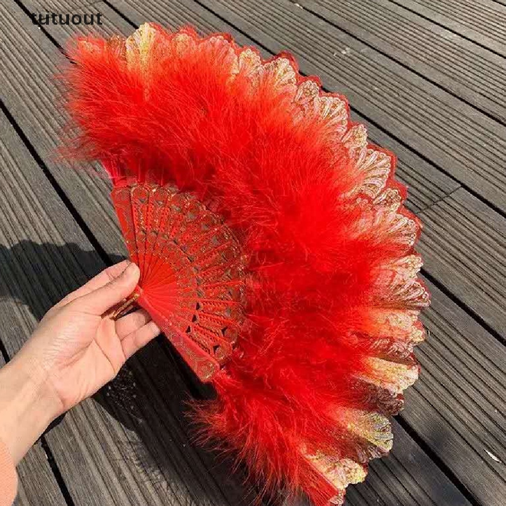 Quạt Xếp Phối Lông Vũ Phong Cách Lolita Gothic Trang Trí Tiệc Cưới