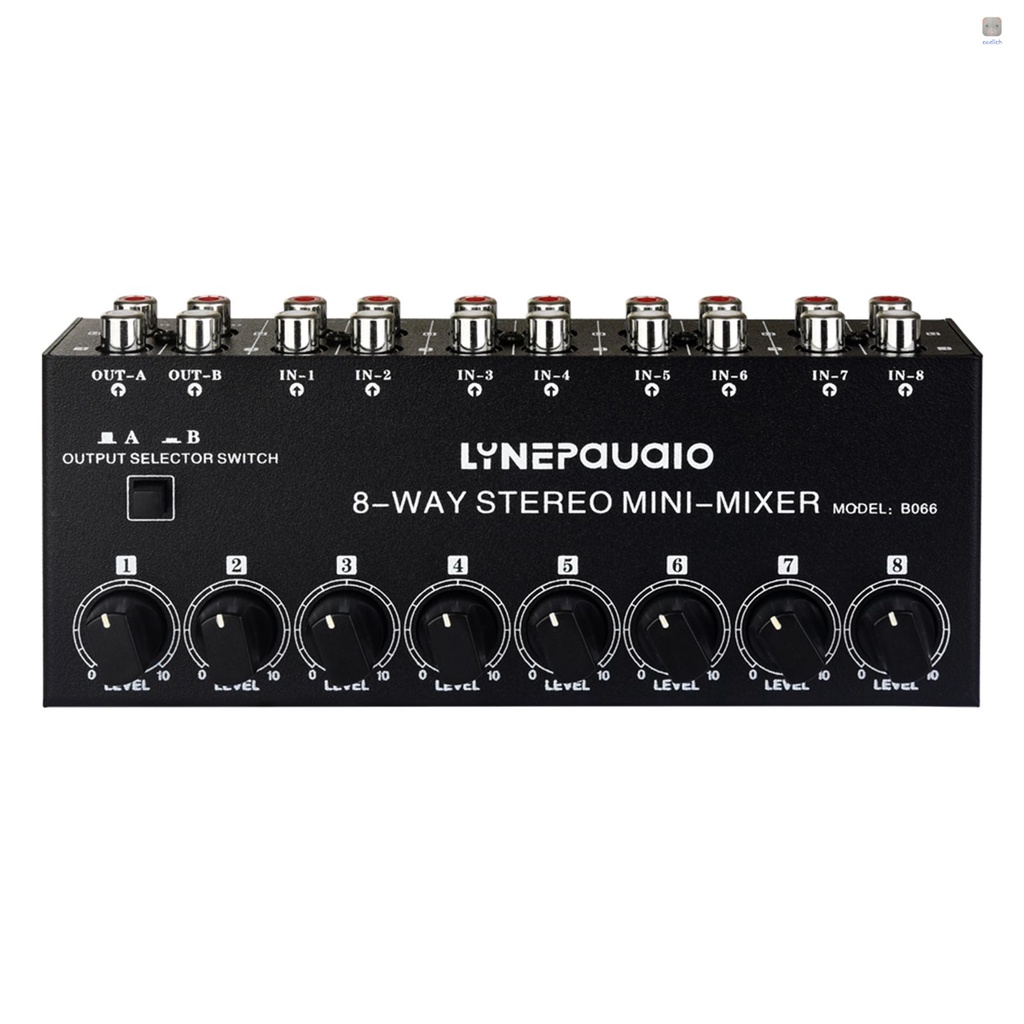 Máy Trộn Âm Thanh Lylynepauaio B066 Mini Stereo 8 Kênh RCA 8 Trong 2 Đầu Ra Điều Chỉnh Âm Lượng Stereo Không Cần Nguồn