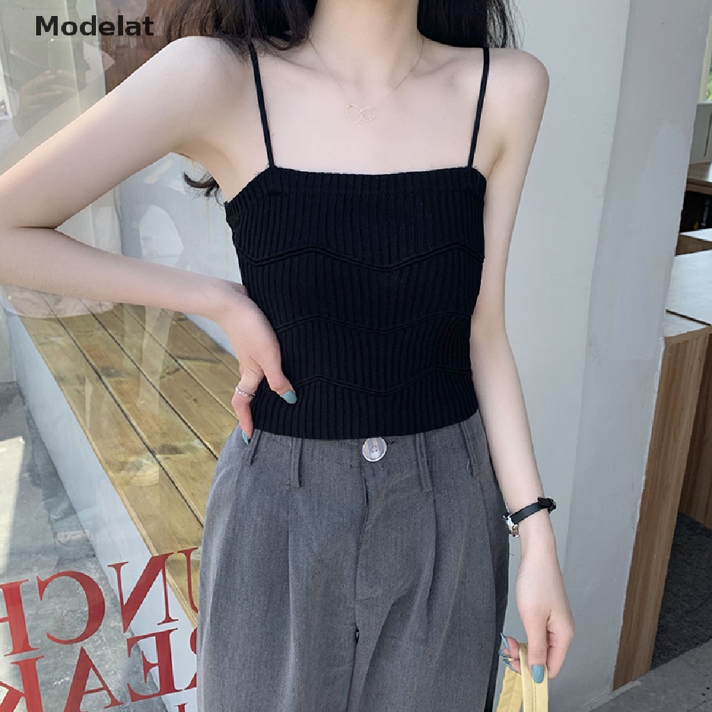 Áo Hai Dây Dệt Kim Màu Trơn Thời Trang Mùa Hè Quyến Rũ Cho Nữ