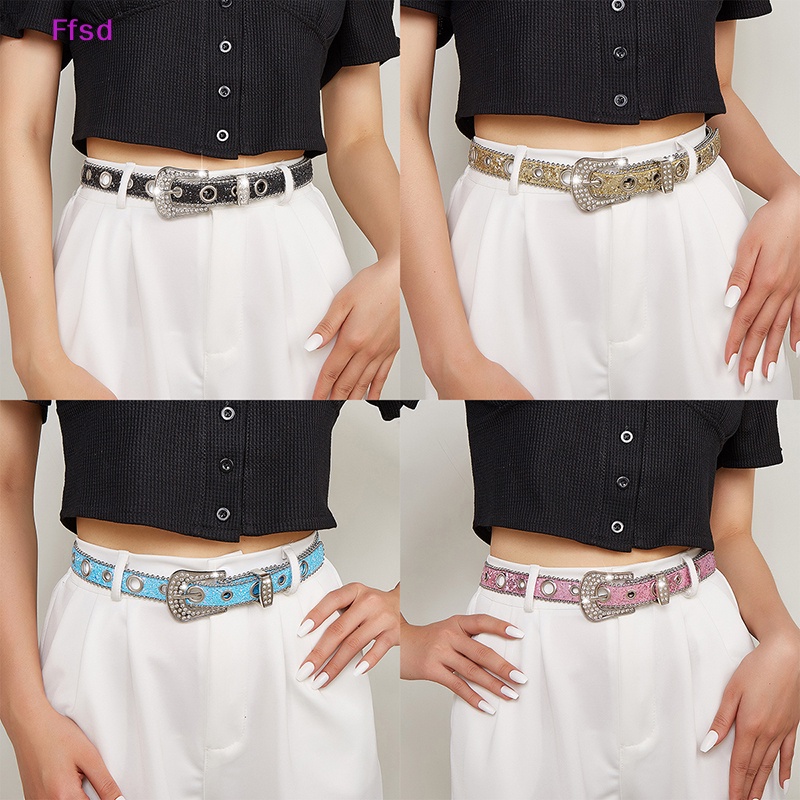 Thắt Lưng Da PU Đính Đá Phong Cách Cao Bồi Phương Tây Y2K Cho Nam Nữ