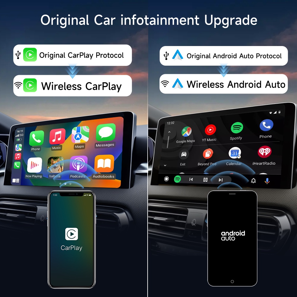 CarlinKit 5.0 2Air Wireless Android Auto Box Di động CarPlay Wireless Dongle cho Đài phát thanh xe hơi có dây CarPlay/Android Auto