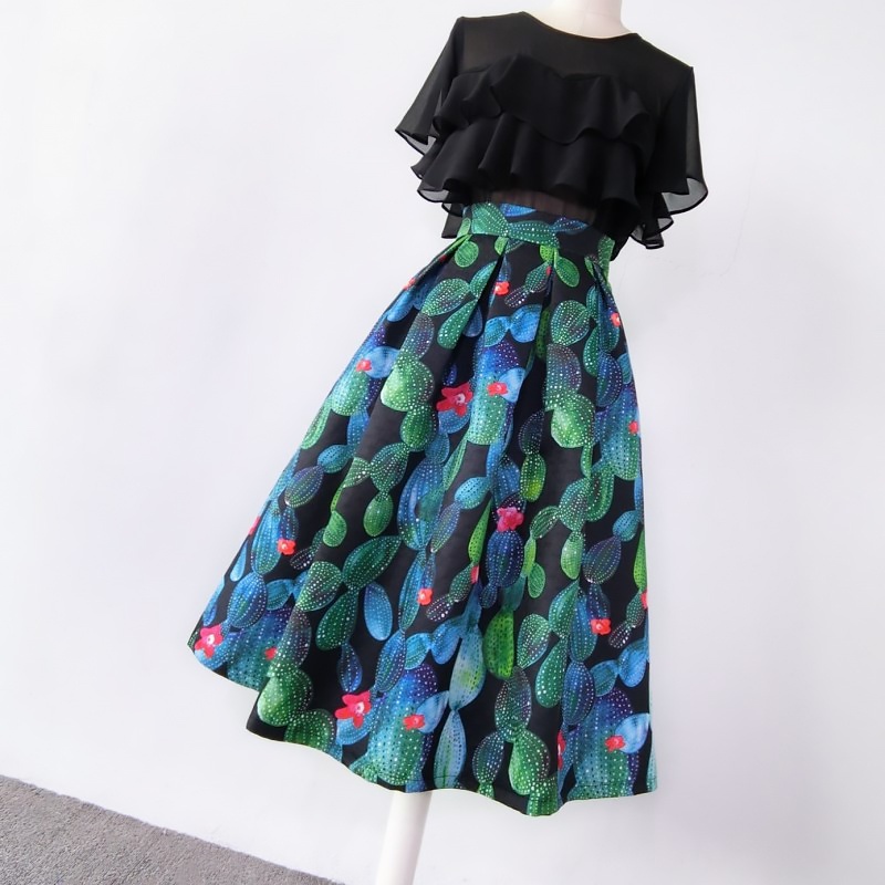 Chân Váy Lửng Lưng Cao Có Túi In Họa Tiết Thời Trang Xuân Hè Cho Nữ