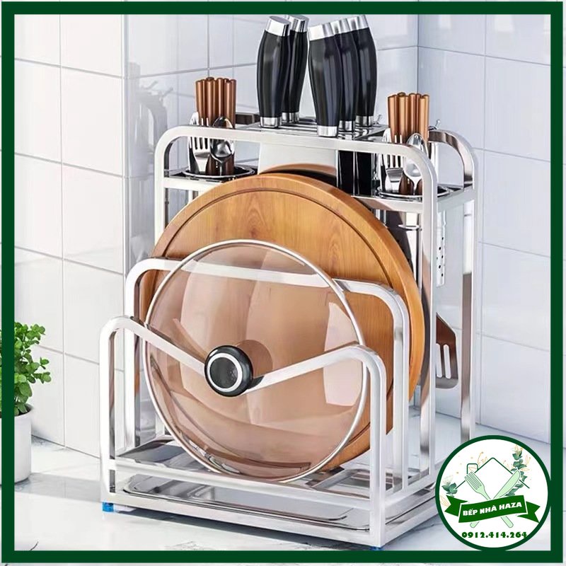 Giá Cắm Dao Kéo Inox Nhà Bếp, Giá Để Thớt Thoát Nước Kèm Ống Đựng Thìa Đũa Ráo Nước [Bếp Nhà Haza]