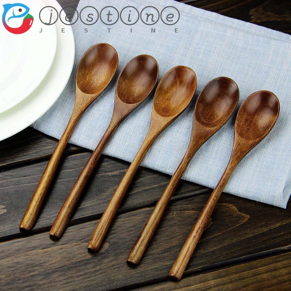 Set 5 muỗng gỗ cán dài phong cách Nhật Bản thân thiện với môi trường