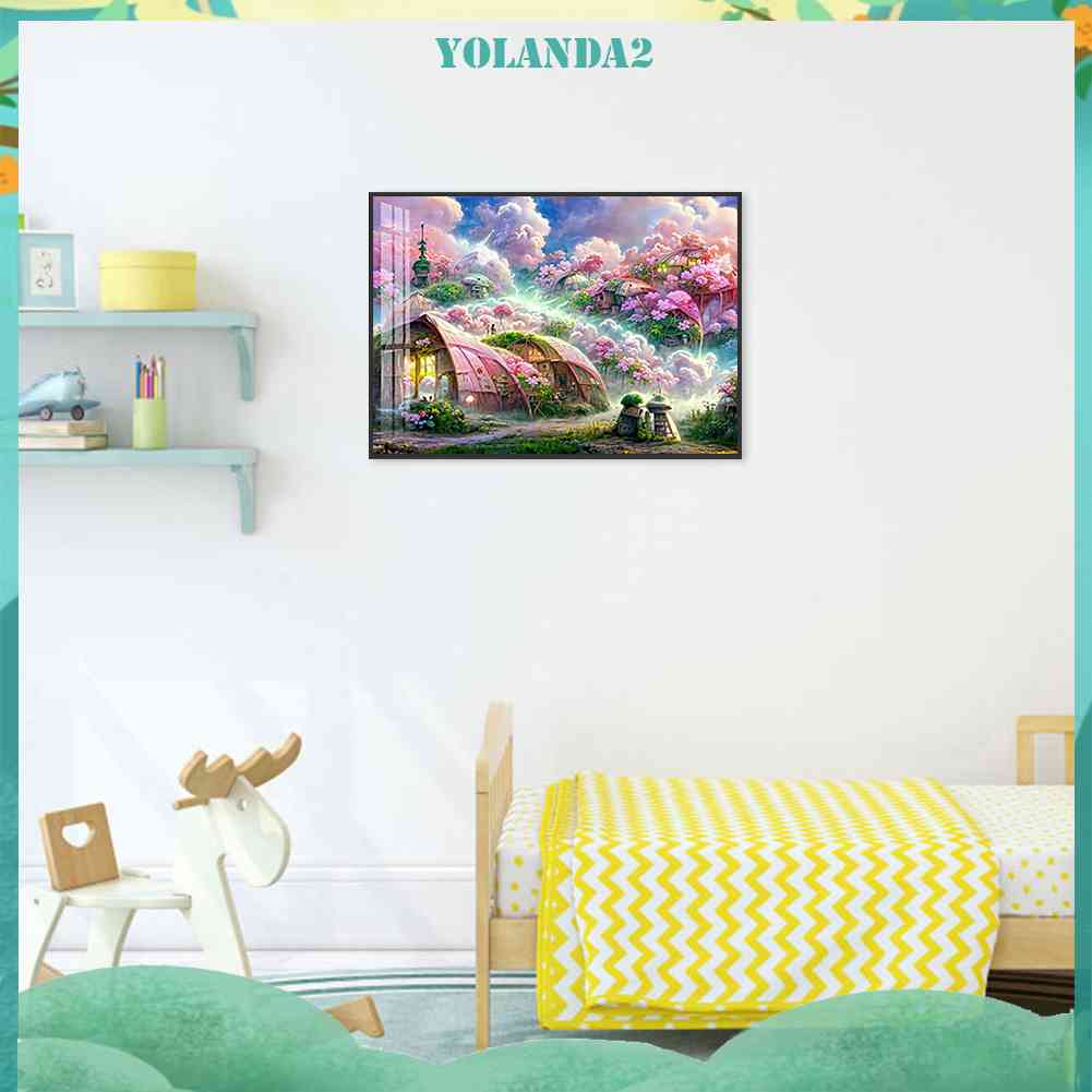 Tranh Đính Đá Kim Cương Toàn Bộ 5D DIY Hình Khu Vườn Mơ Tròn