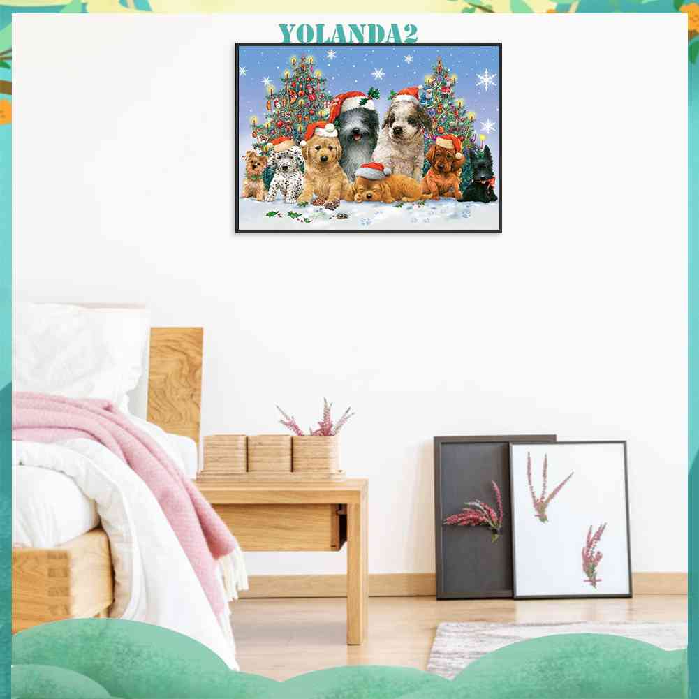 Tranh Đính Đá Kim Cương Toàn Bộ 5D DIY Hình Vẽ Chó Giáng Sinh