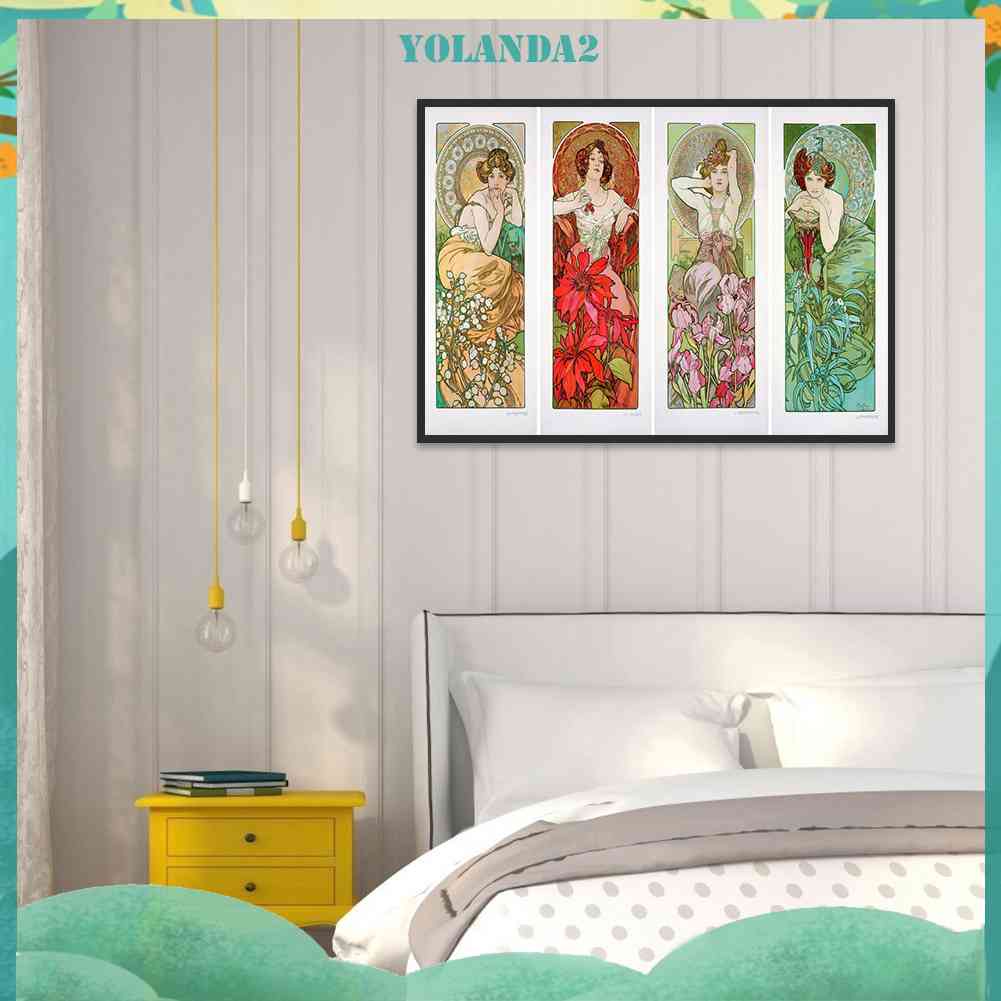 Tranh Đính Đá Kim Cương Toàn Bộ Bốn Mùa Hình Vẽ Người Phụ Nữ Trang Trí