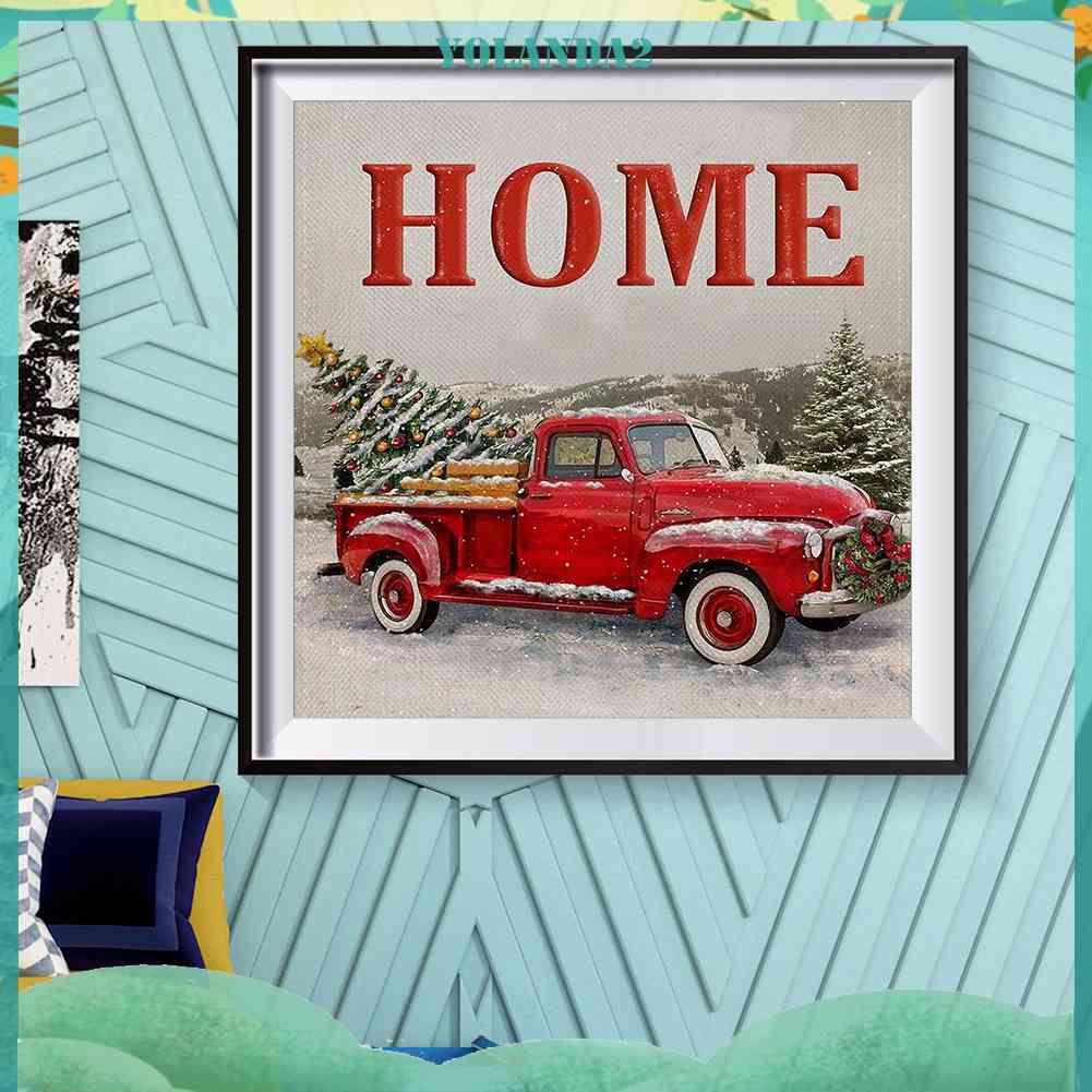 Tranh Đính Đá Kim Cương Toàn Bộ 5D DIY Hình Vẽ Xe Hơi Màu Đỏ Giáng Sinh