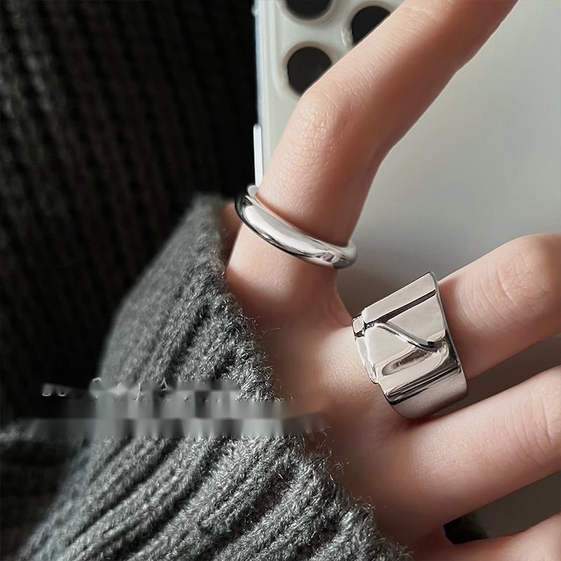 Nhẫn Hình Vuông Xếp Ly Bất Đối Xứng Phong Cách hip hop Thời Trang Cho Nam Và Nữ