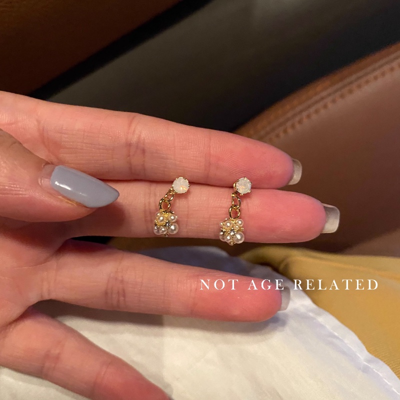 Bông Tai Mạ Bạc 925 Hình Nơ Đính Ngọc Trai Đơn Giản Phong Cách Hàn Quốc Mới