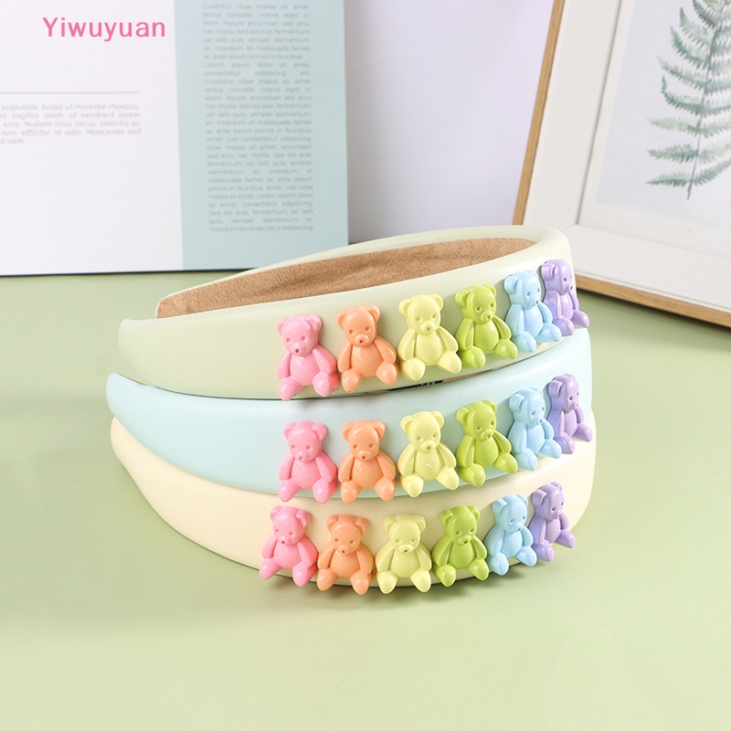 &lt; Yiwuyuan &gt; Băng Đô Cài Tóc Có Đệm Xốp Hình Gấu Màu Kẹo Cho Bé Gái Mới
