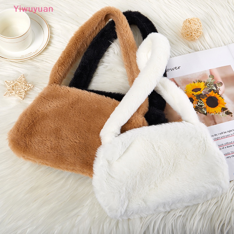 < Yiwuyuan > Túi Đeo Vai / Kẹp Nách Mini Phủ Lông Giả Mềm Mại In Họa Tiết Da Báo Thời Trang Mùa