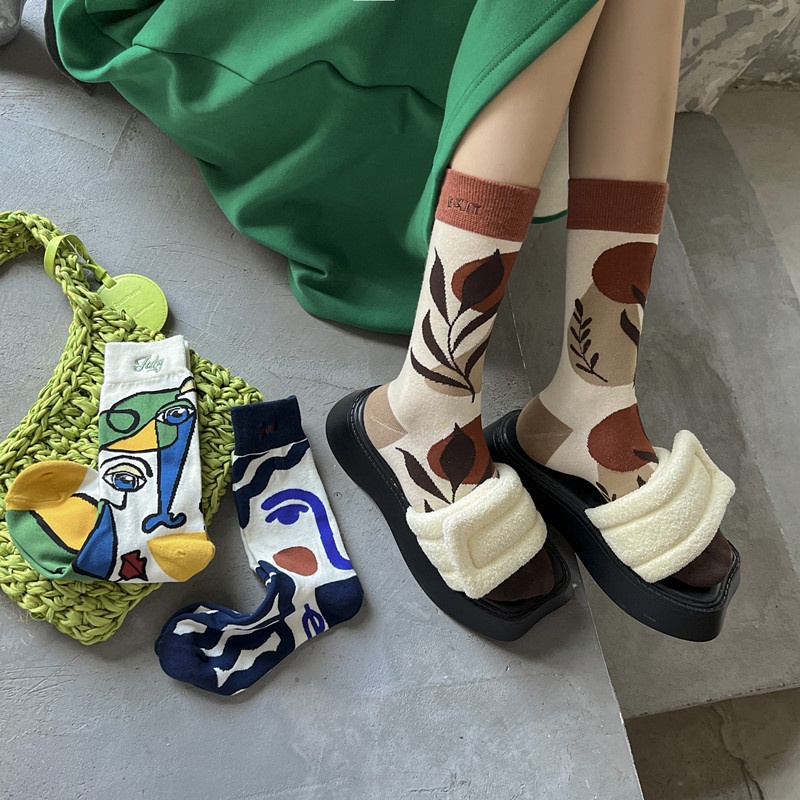 Hàng Mới Về Vớ Ống Vừa Họa Tiết Trừu Tượng Sáng Tạo Phong Cách Âu Mỹ Thời Trang Cho Nữ