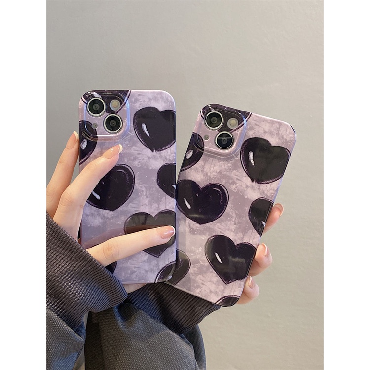 Ốp Điện Thoại Cứng Siêu Mỏng Màu Đen Họa Tiết Trái Tim Kiểu Retro Cho iPhone13max714pro11 8p