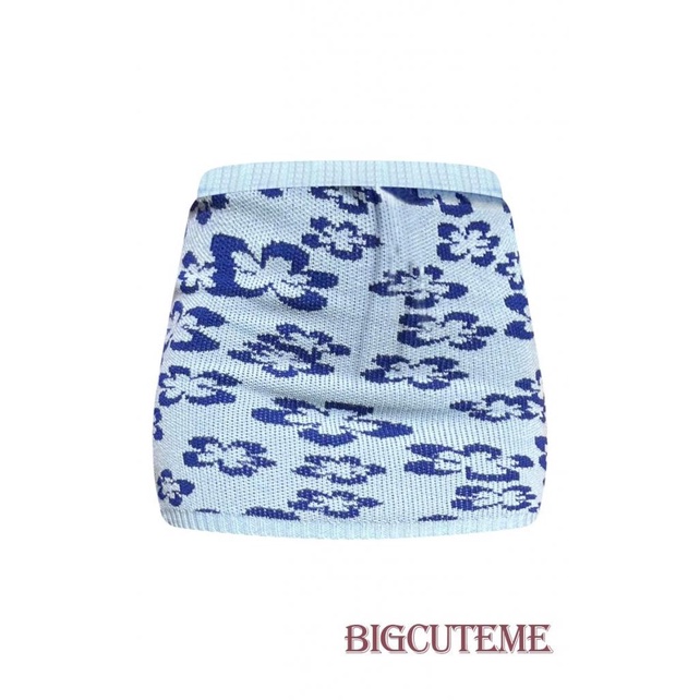 Bộ Trang Phục 2 Mảnh Gồm Áo Dệt Hoa Không Tay + Chân Váy Quấn Màu Xanh Dương Cho Nữ