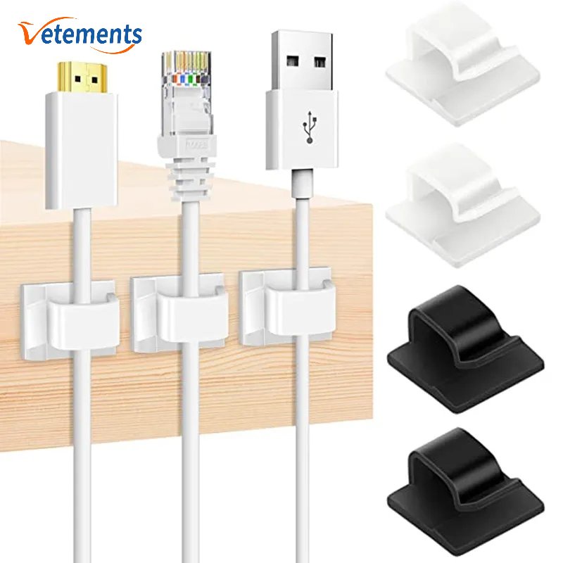 Kẹp Cố Định Dây Cáp / Điện Thoại / Máy Tính Để Bàn Hình Vuông Bằng Nhựa Tự Dính Sáng Tạo