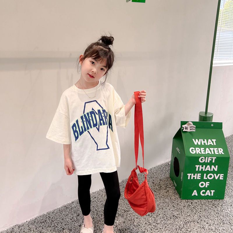 Áo Thun Cotton Tay Ngắn In Chữ Phong Cách Hàn Quốc Thời Trang Mùa Hè 2023 Cho Bé Gái