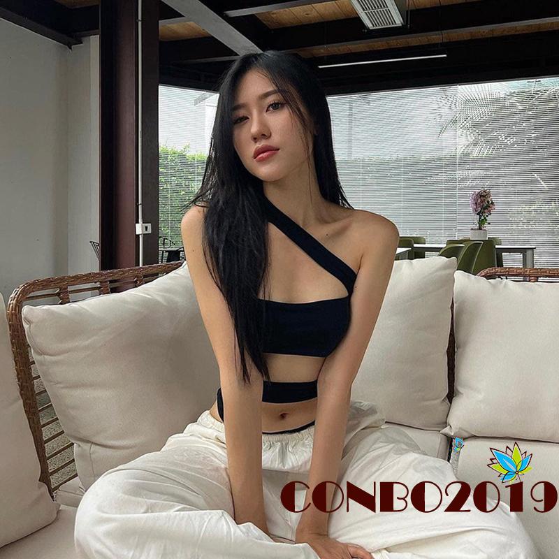 Áo Liền Quần Ngắn Không Tay Hở Vai Màu Trơn Thời Trang Mùa Hè Dành Cho Nữ