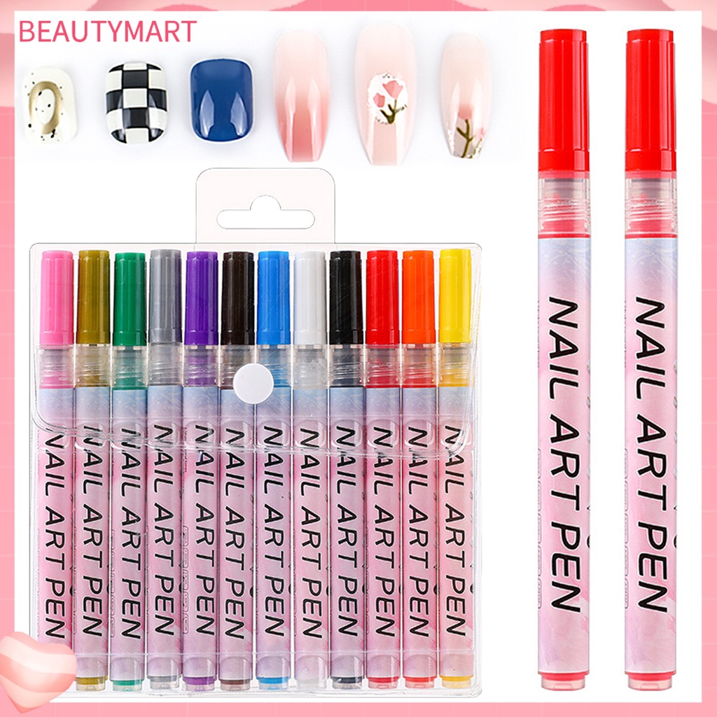 Set 12 Bút Vẽ Móng Tay Nhanh Khô Không Mùi Màu Sắc Tươi Tắn Cho Nữ