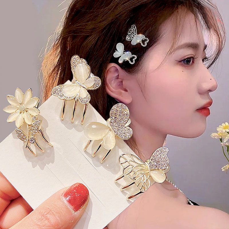 Kẹp Tóc Càng Cua Đính Đá Opal Hình Hoa / Bướm Mini Thời Trang Hàn Quốc Phổ Biến Cho Nữ
