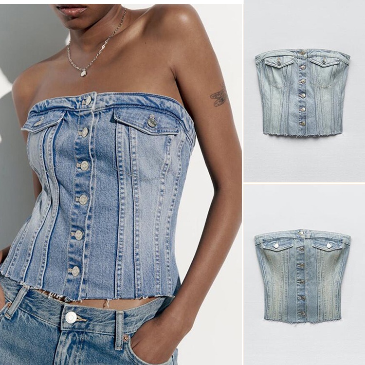 Áo Ống denim Ngắn Thời Trang Mùa Hè zara 23 23 Cho Nữ8197110 6045010