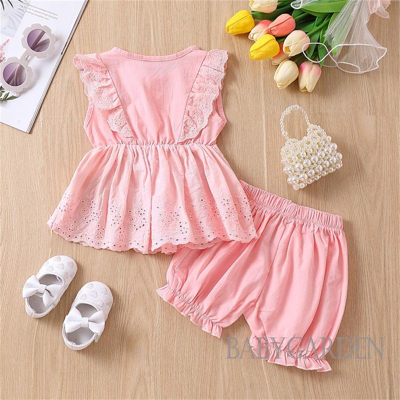 Set Áo Cổ Tròn Không Tay 9 Tháng + Quần Short Thời Trang Cho Bé Gái