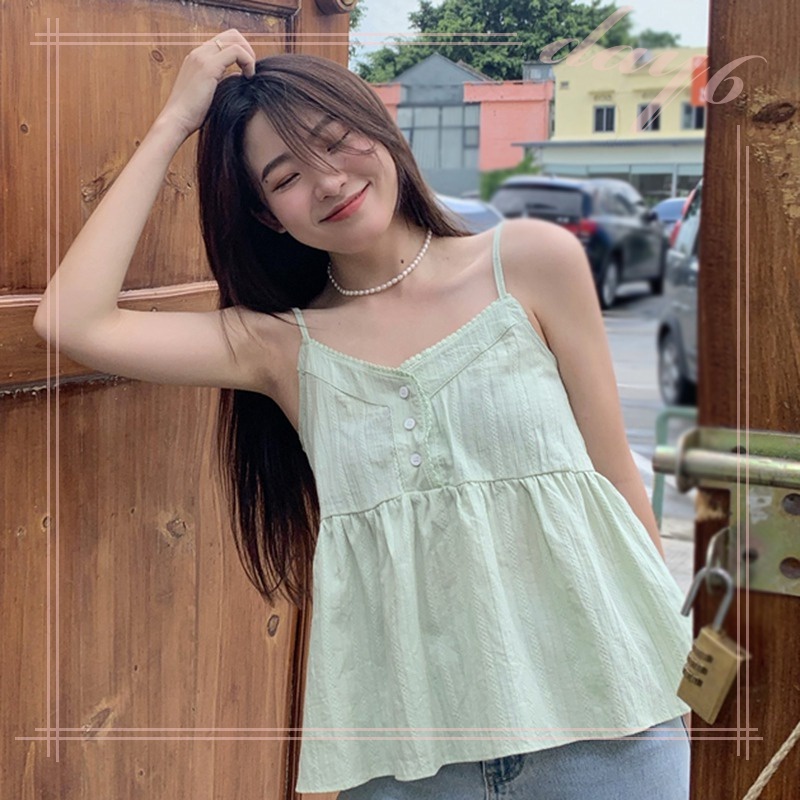 Áo Hai Dây Cổ Chữ V Phối Ren Phong Cách Hàn Quốc Thời Trang Mùa Hè Cho Nữ