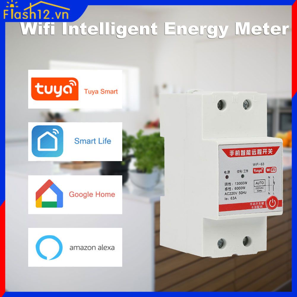 Tuya Công Tắc Đồng Hồ Đo Năng Lượng Thông Minh Wifi 220V App Din Rail Chức Năng Giám Sát Thời Gian Thực Một Pha Flash12_vn