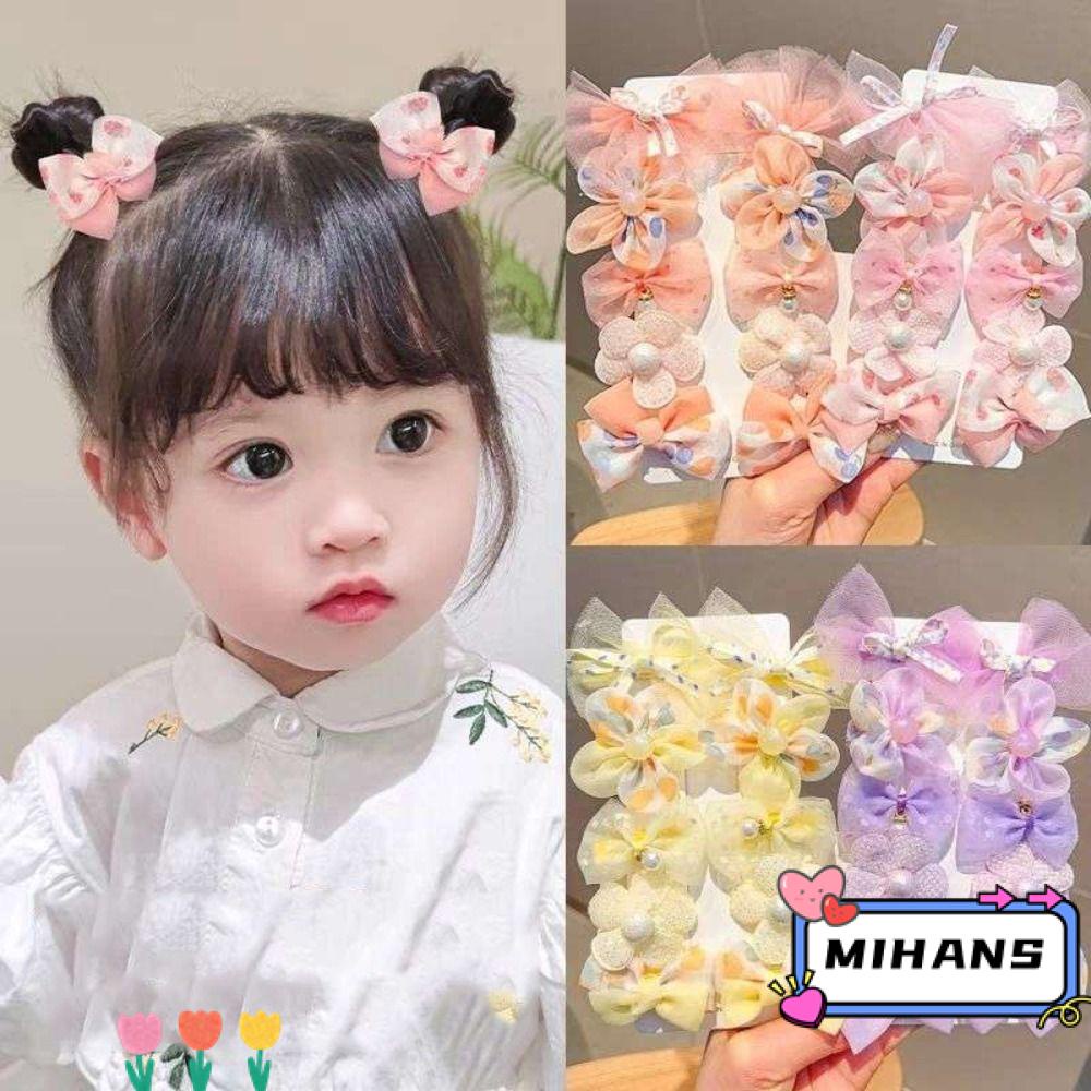 Set 10 Kẹp Tóc Nơ Lưới Dễ Thương Cho Bé Gái