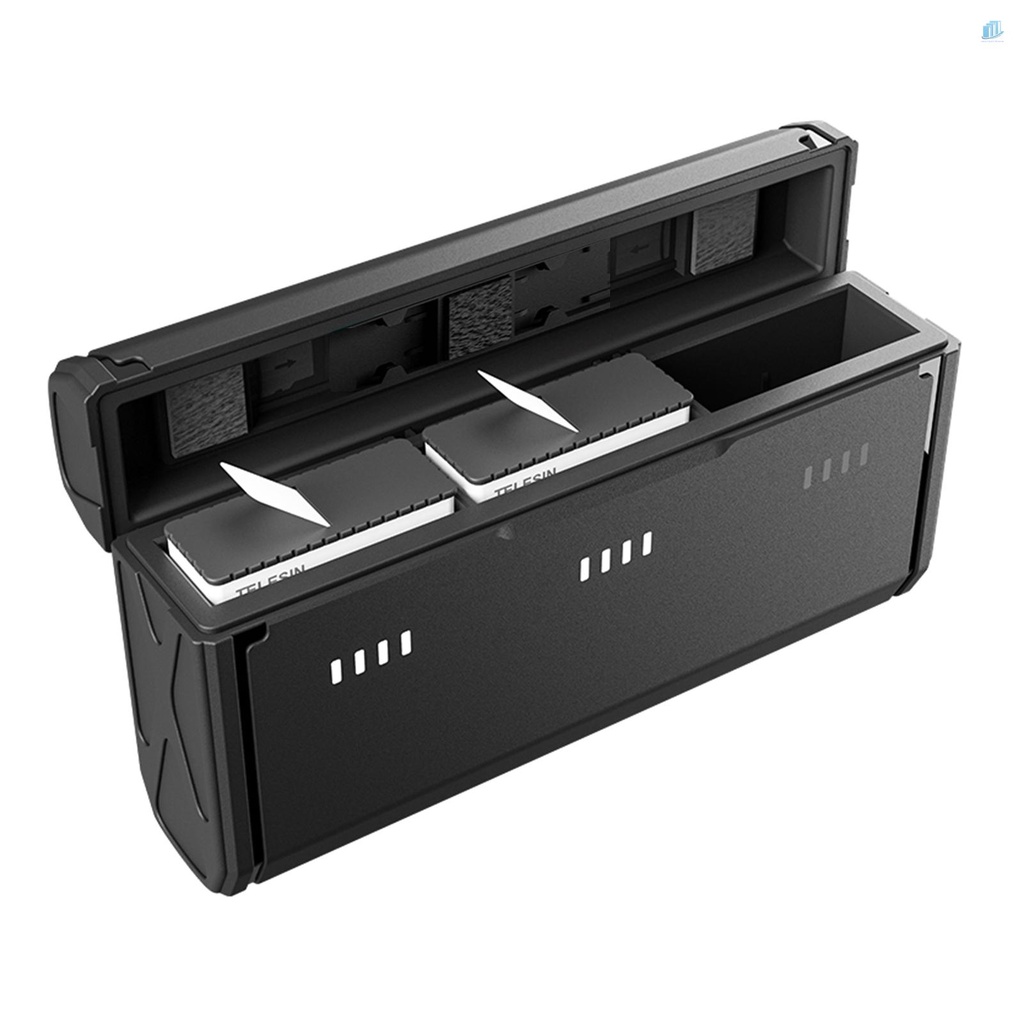 TELESIN Hộp Pin Thông Minh Bằng Nhựa Tel Resin GP-HPK-011 Có 3 Kênh Sạc Pin Cổng USB Và 2 Ngăn Đựng Pin 11 / 1750mAh