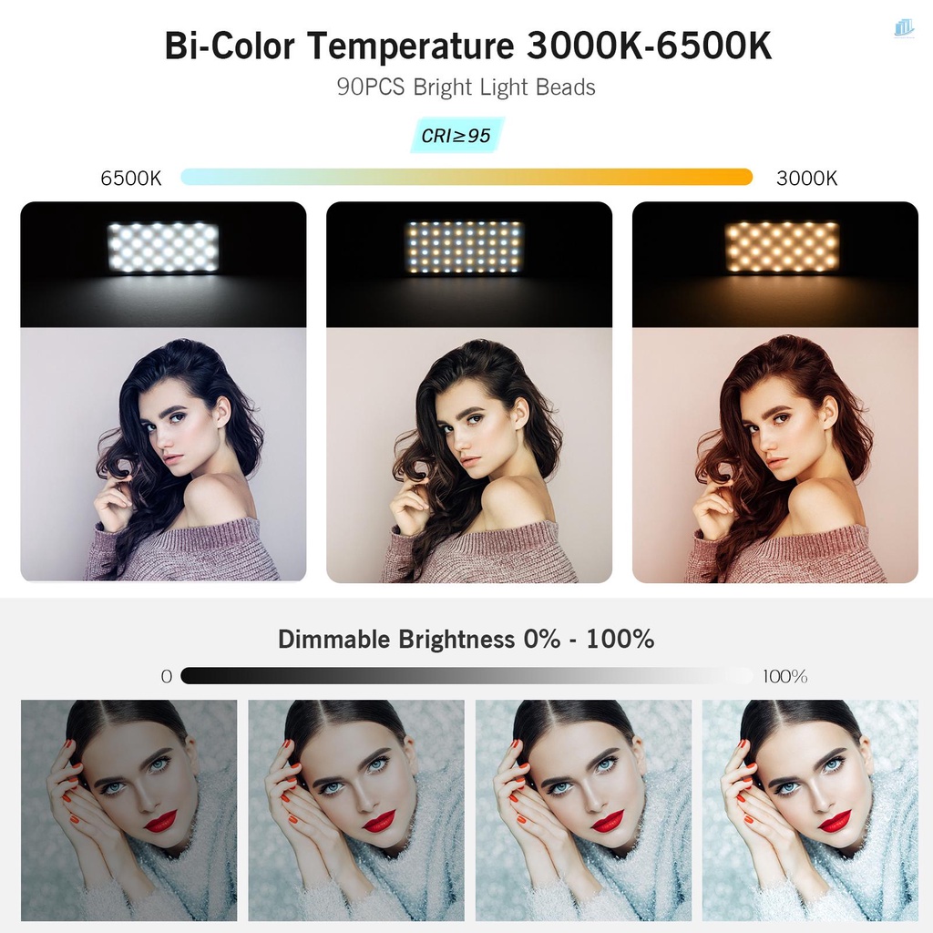 Bộ Đèn LED Chụp Ảnh Chuyên Nghiệp Andoer MFL-02 5W RGB 90 Bóng Hai Màu Nhiệt Độ 3000K-6500K CRI 95