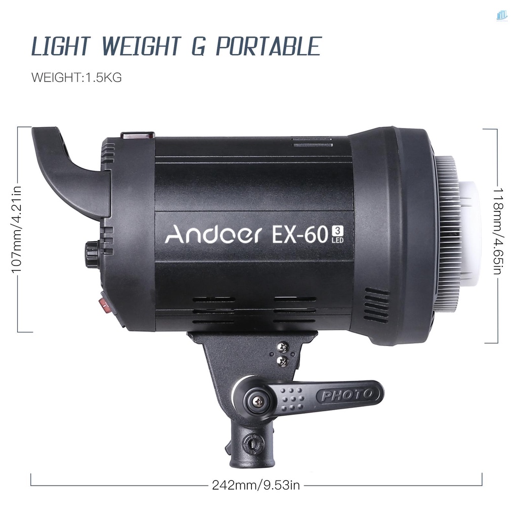 Đèn Flash LED Trợ Sáng Chụp Ảnh Studio Andoer EX60III 60W 5600K CRI95 16 Kênh Kèm Điều Khiển Từ Xa