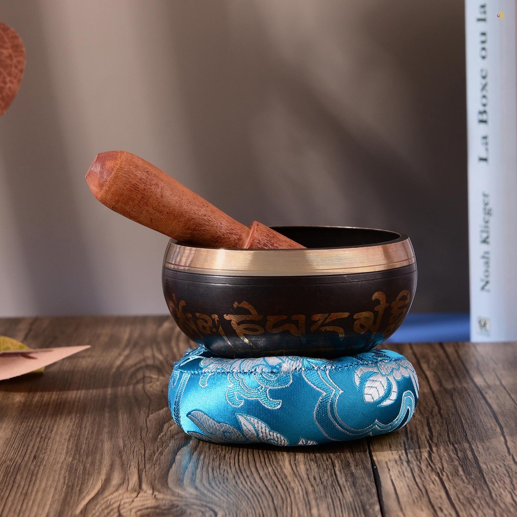 Bộ Bát Hát Tây Tạng Bằng Kim Loại Thủ Công 8.5cm / 3.3inch Có Đệm Mềm (Giao Hàng Ngẫu Nhiên) &amp; Âm Thanh Ngồi Thiền Chakra R