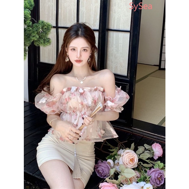 Áo Hoa Trễ Vai Phong Cách Hàn Quốc Xinh Xắn Cho Nữ