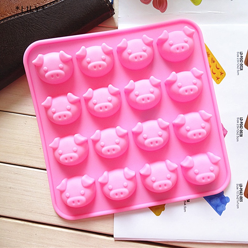 LILY Hình dạng con lợn sô cô la khuôn bánh trang trí Silicone Jelly kẹo Băng khuôn uuu