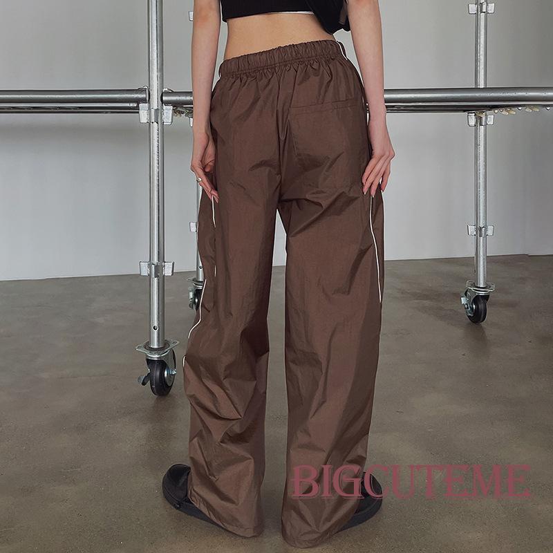 [] - Quần Baggy Dáng Rộng Eo Cao Co Giãn Phối Màu Tương Phản Cổ Điển Cho Nữ