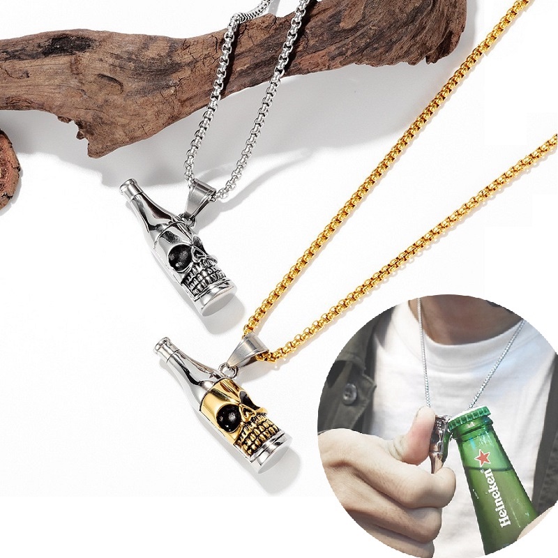 Vòng cổ Thép Titan Không Gỉ Mặt Đầu Lâu / Chai Rượu Phong Cách Hip Hop Thời Trang Cho Nam Và Nữ