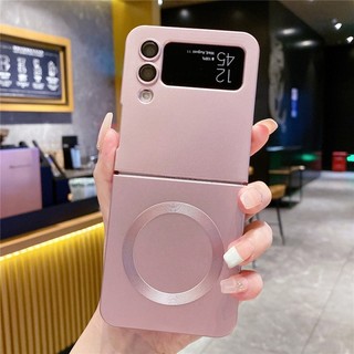Ốp Điện Thoại Sạc Không Dây Từ Tính Sang Trọng Cho Samsung Galaxy Z Flip 4 ZFlip3 6 5 Matte Màu Trơn Silicon Chống Sốc