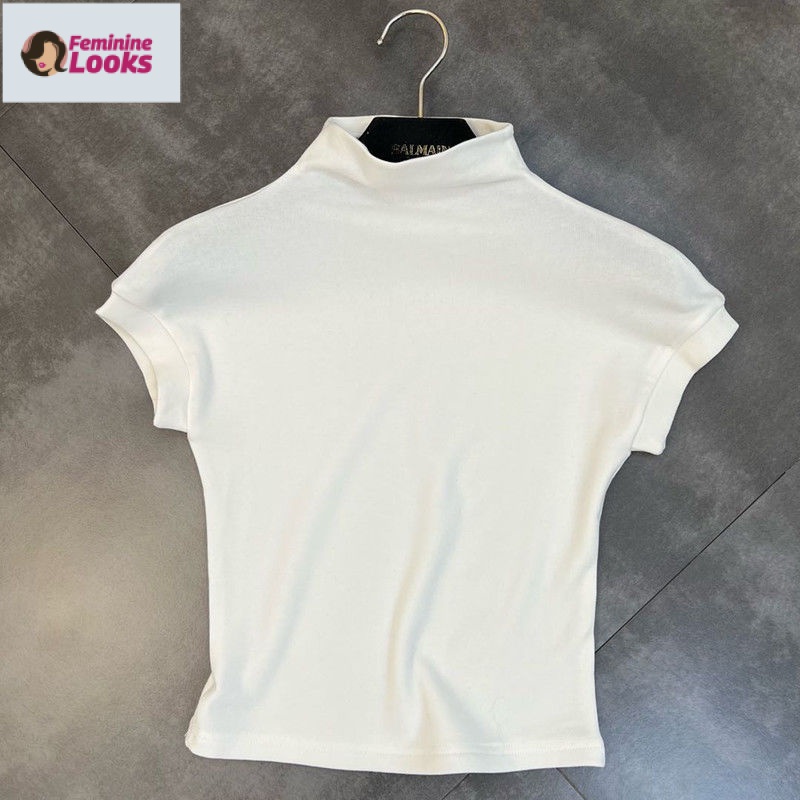 Áo Thun Tay Ngắn Cổ Cao Dáng Ôm Quyến Rũ Trẻ Trung Cho Bạn Gái