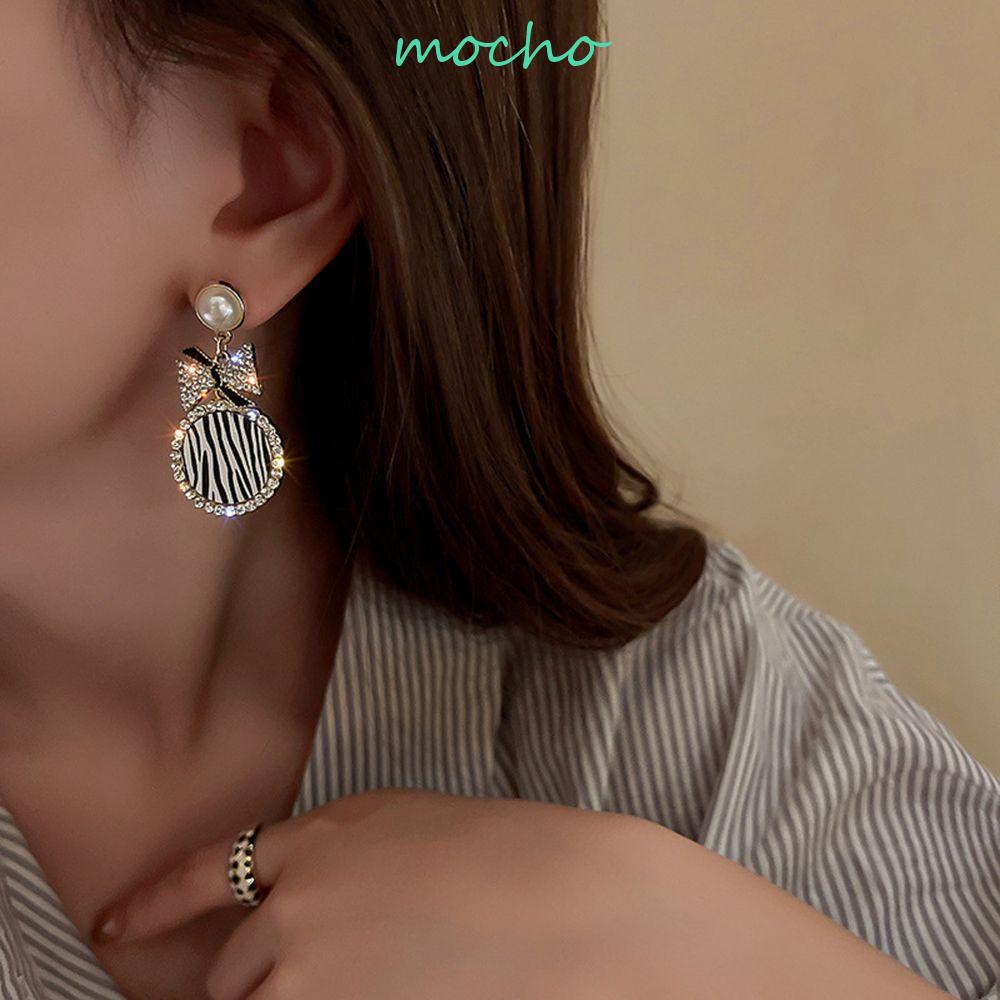 Bông Tai Dáng Dài Đính Nơ Họa Tiết Kẻ Sọc Thiết Kế Tinh Tế Thời Trang Cho Nữ