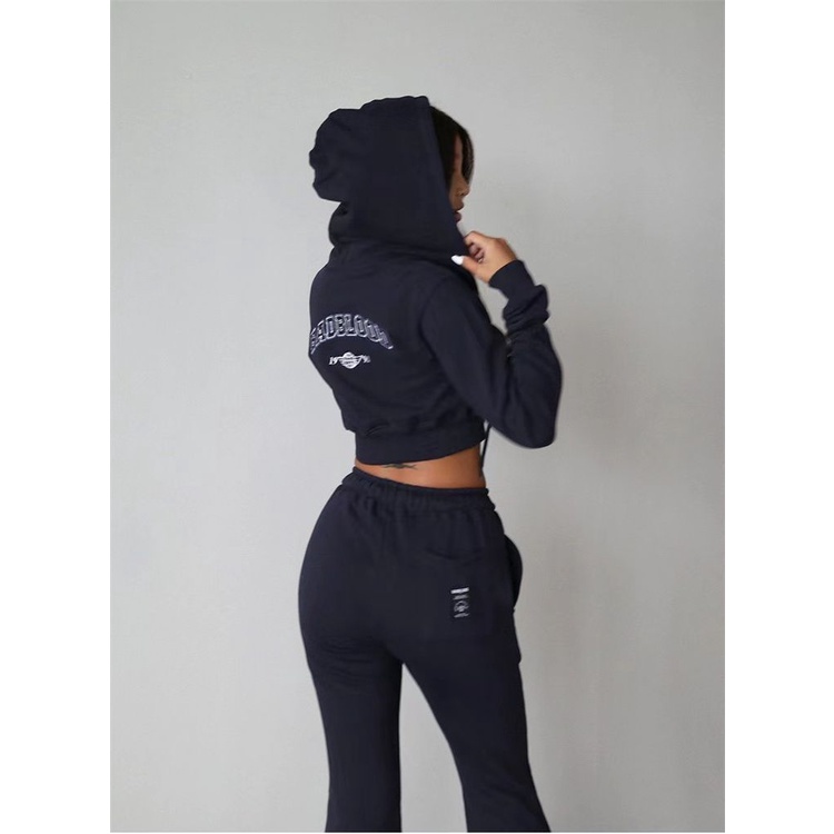 Bộ Đồ Thể Thao Áo Khoác Cardigan Ngắn Có Mũ Trùm Thêu Hình Badblood Có Khóa Kéo Cho Nữ