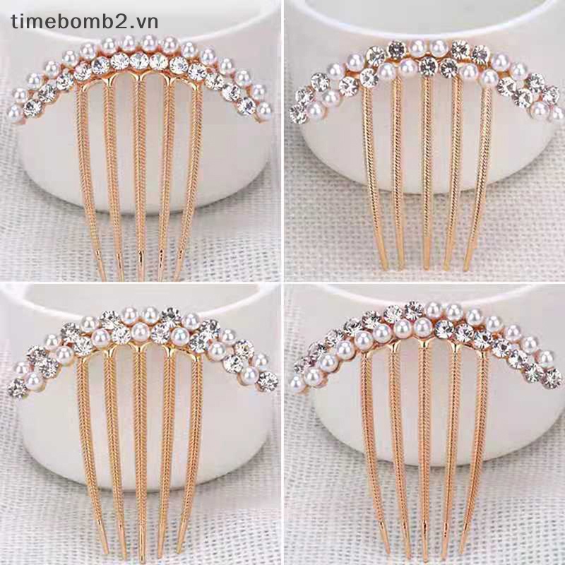 Lược Cài Tóc 5 Răng Đính Ngọc Trai Sang Trọng Cho Cô Dâu