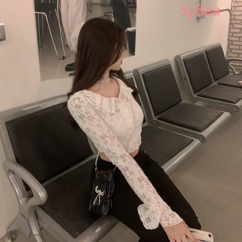 Áo Kiểu Tay Loe Dài Phối Ren Phong Cách Hàn Quốc