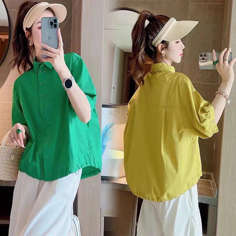 Áo Sơ Mi Cotton Tay Ngắn Dáng Rộng Thời Trang Mùa Hè Hàng Mới Dành Cho Bạn Nữ