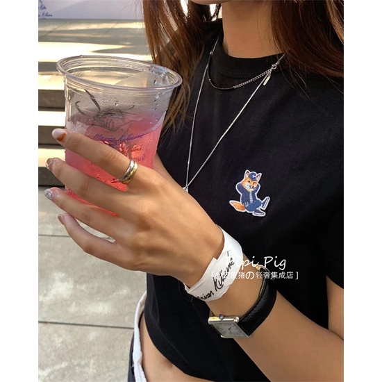 Áo Thun Ngắn Tay Thêu Hình Cáo Mặc Đầm 23MaisonKi Có Thẻ Treo Cho Nam Và Nữ