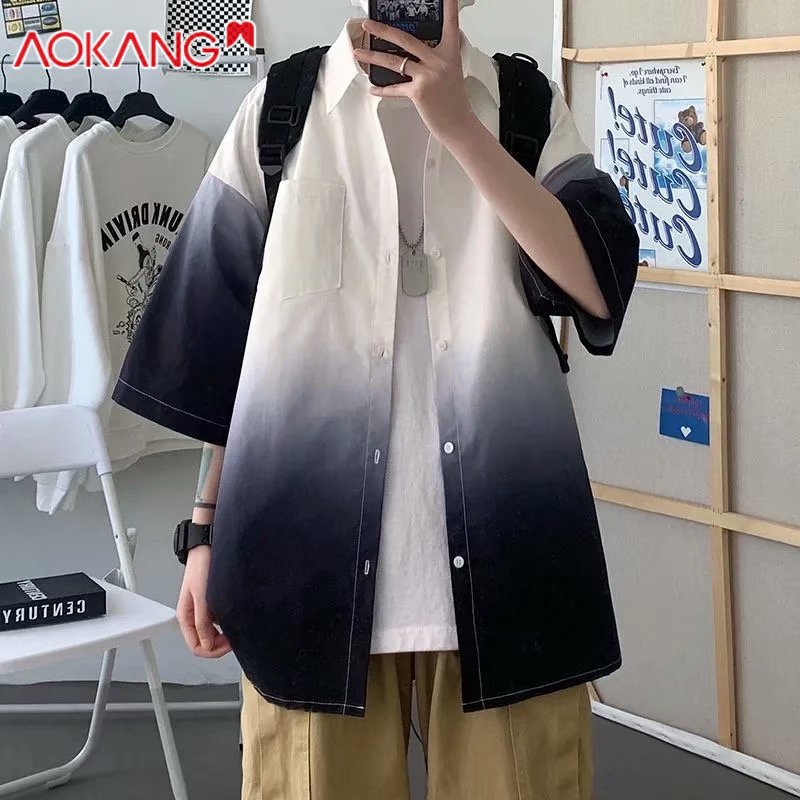 Áo Sơ Mi Nam Ngắn Tay Dáng Rộng Màu Gradient Phong Cách Hàn Quốc Thời Trang Mùa Hè Hàng Mới 2023