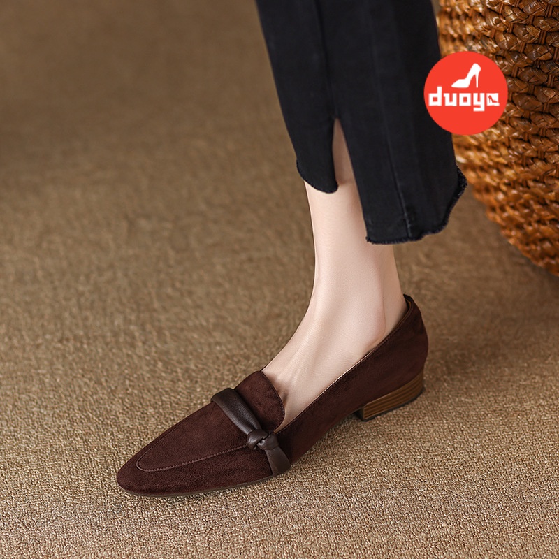 Duoya Factory Thẳng ~  Giày Mũi Nhọn Gót Thấp Màu Nâu Khổng Lồ Dễ Phối Đồ Cho Nữ