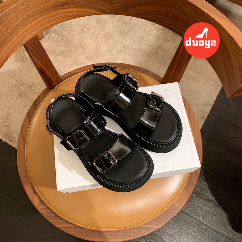 Duoya Tóc Thẳng ~ [Hàng Có Sẵn] Sandal Đế Xuồng Hở Ngón Tăng Chiều Cao Có Khóa Cài Phong Cách Preppy Hợp Thời Trang Miễn Phí Vận