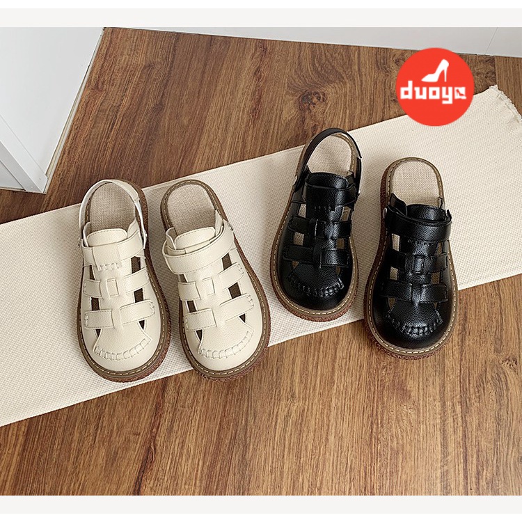 Duoya Tóc Thẳng ~ [Hàng Có Sẵn] Giày Sandal Mori Đế Dày Tăng Chiều Cao Một Nửa Phong Cách Preppy Dễ Phối Đồ Cho Nữ